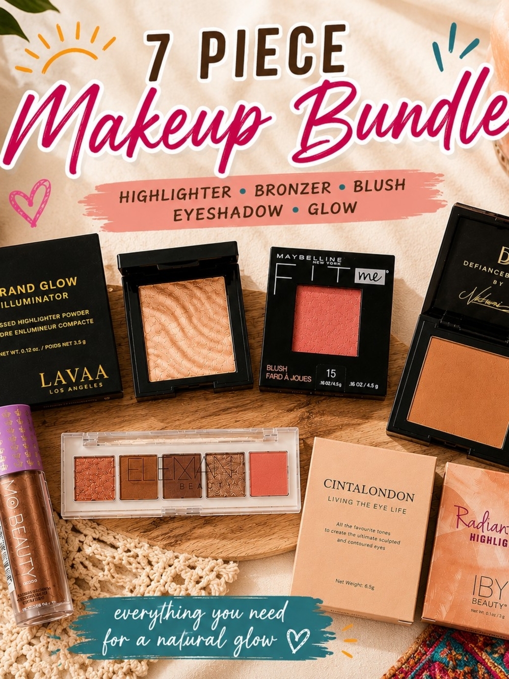7 Piece Makeup Bundle | Highlighter Bronzer Blush Eyeshadow Set